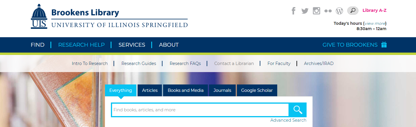 Image of the library website homepage. 